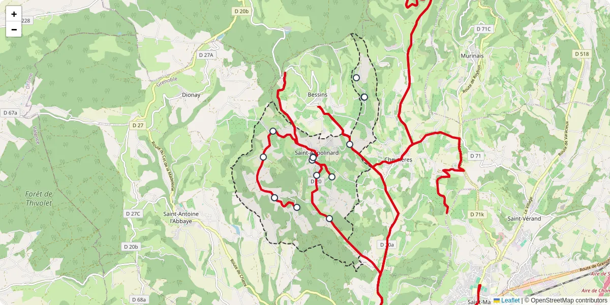 Carte du réseau de transport en commun à Saint-Appolinard - lignes de bus et arrêts