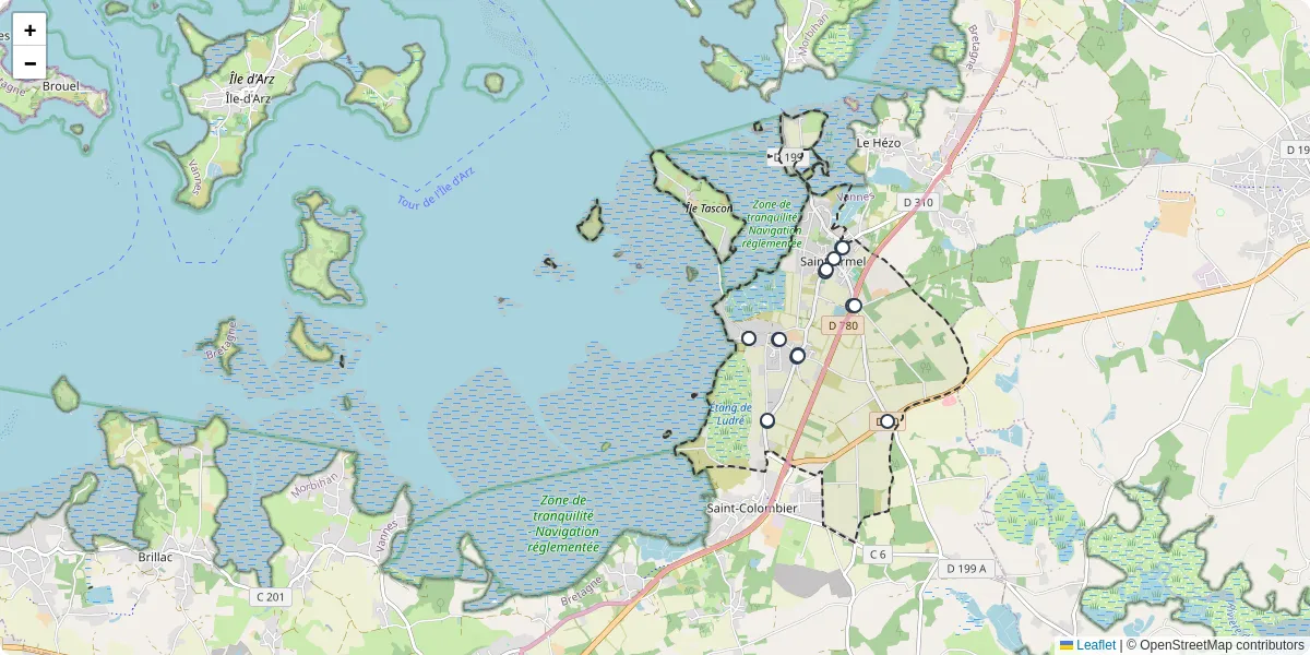 Carte du réseau de transport en commun à Saint-Armel - lignes de bus et arrêts