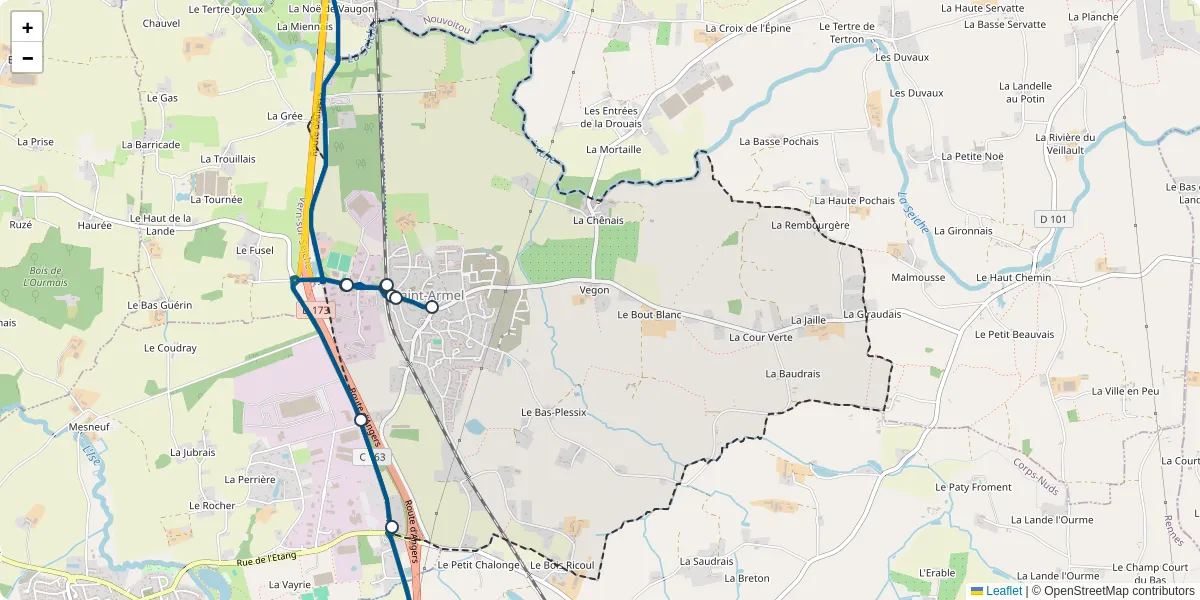 Carte du réseau de transport en commun à Saint-Armel - lignes de bus et arrêts