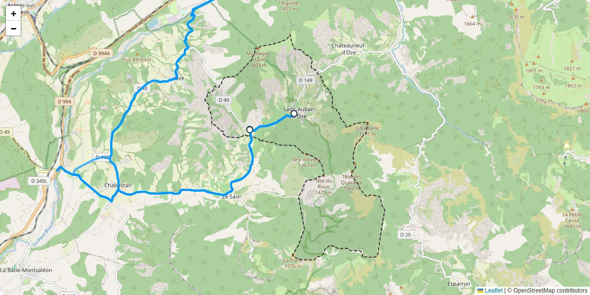 Carte du réseau de transport en commun à Saint-Auban-d'Oze - lignes de bus et arrêts