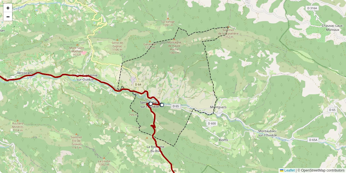 Carte du réseau de transport en commun à Saint-Auban-sur-l'Ouvèze - lignes de bus et arrêts