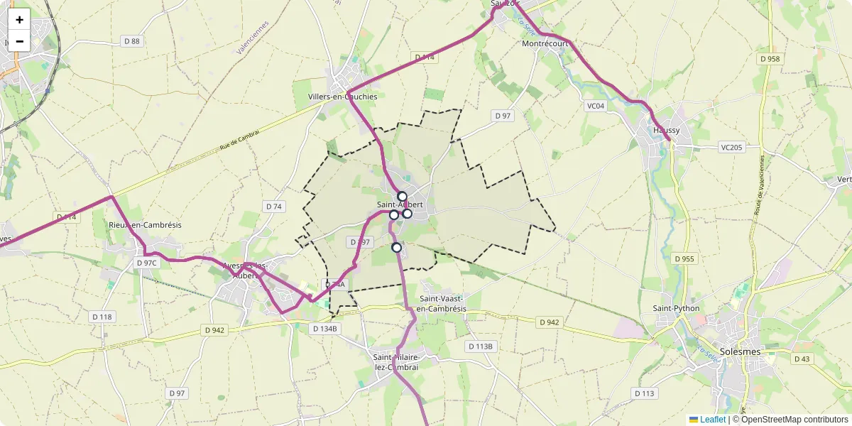 Carte du réseau de transport en commun à Saint-Aubert - lignes de bus et arrêts