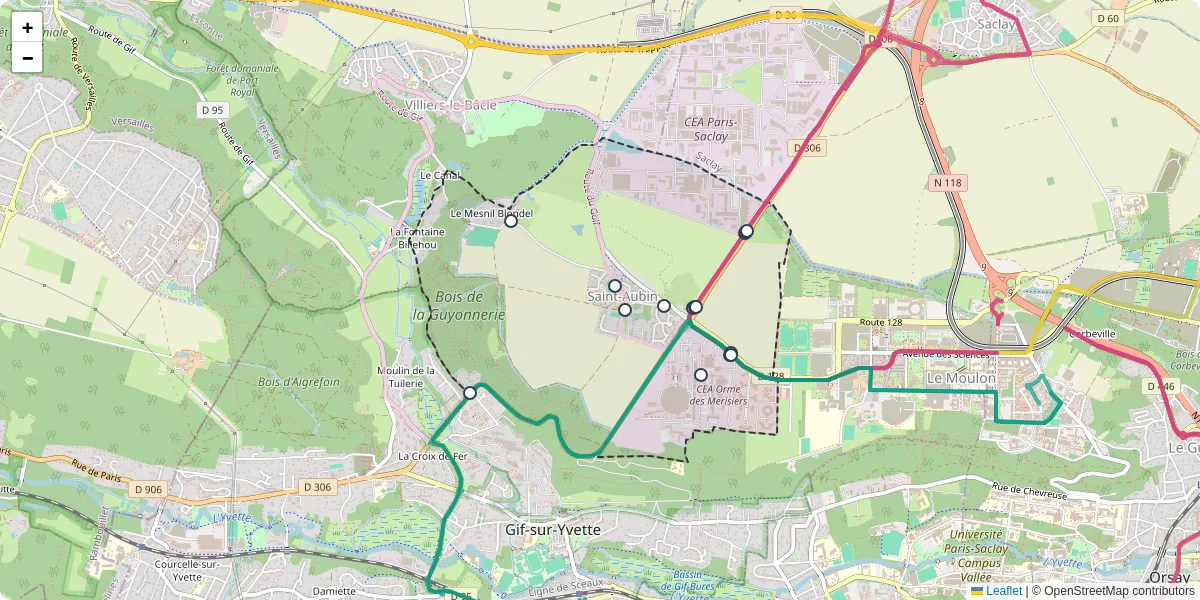 Carte du réseau de transport en commun à Saint-Aubin - lignes de bus et arrêts