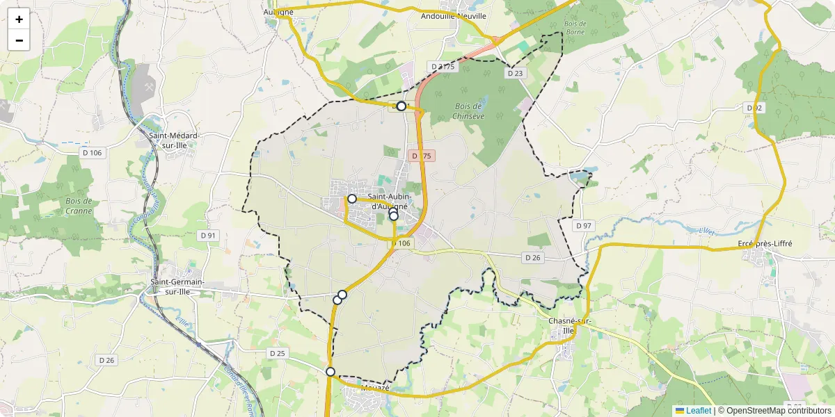 Carte du réseau de transport en commun à Saint-Aubin-d'Aubigné - lignes de bus et arrêts