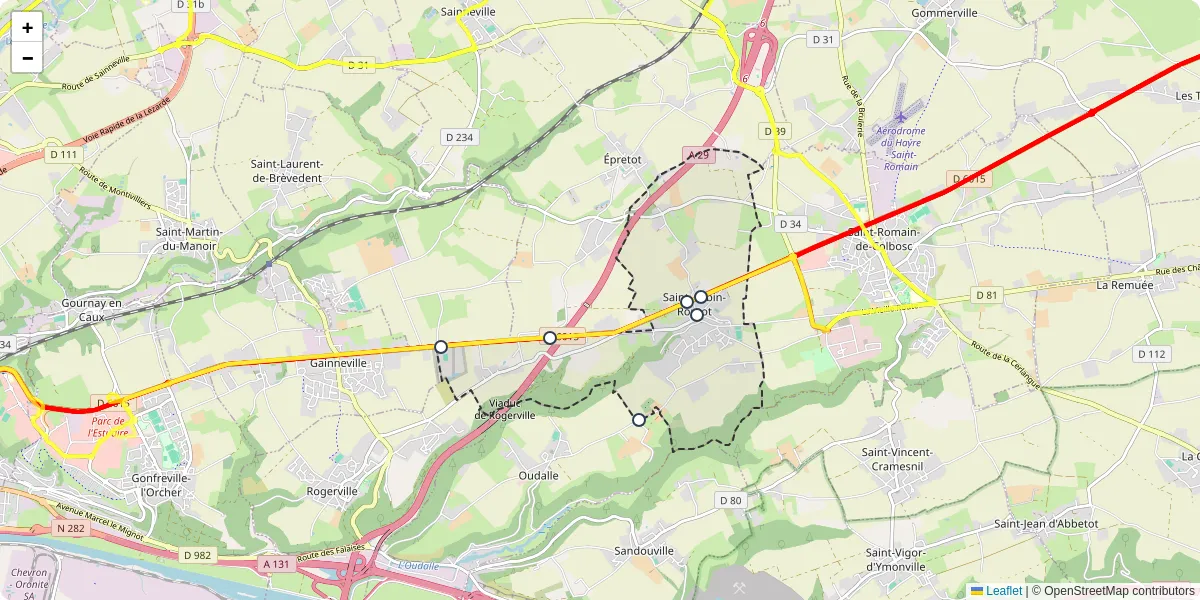 Carte du réseau de transport en commun à Saint-Aubin-Routot - lignes de bus et arrêts