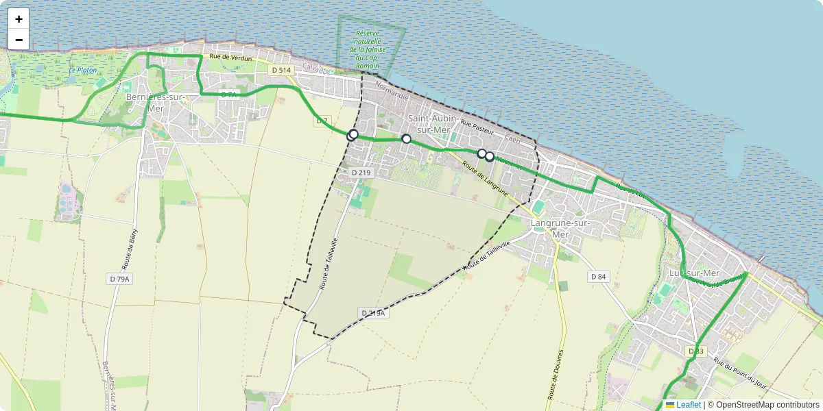 Carte du réseau de transport en commun à Saint-Aubin-sur-Mer - lignes de bus et arrêts