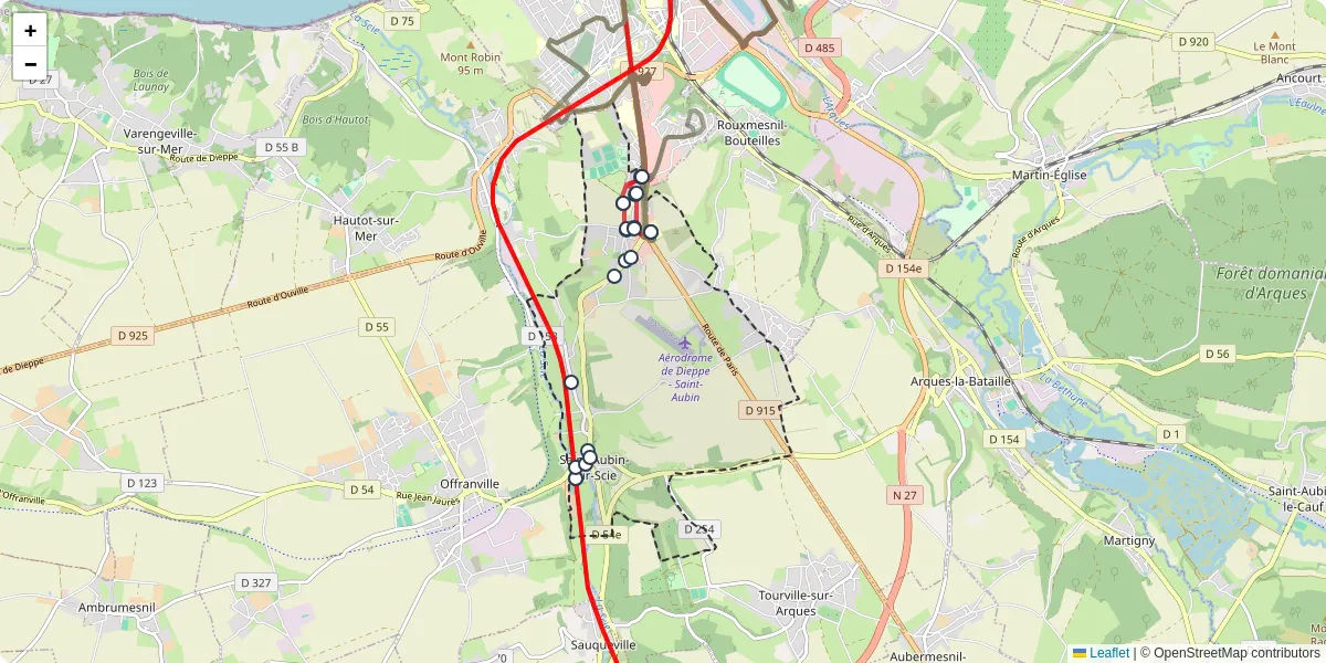 Carte du réseau de transport en commun à Saint-Aubin-sur-Scie - lignes de bus et arrêts