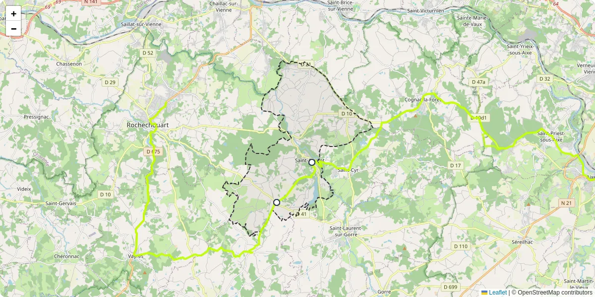 Carte du réseau de transport en commun à Saint-Auvent - lignes de bus et arrêts