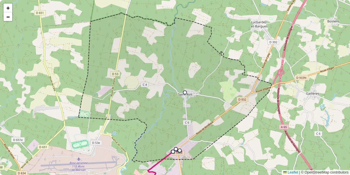 Carte du réseau de transport en commun à Saint-Avit - lignes de bus et arrêts
