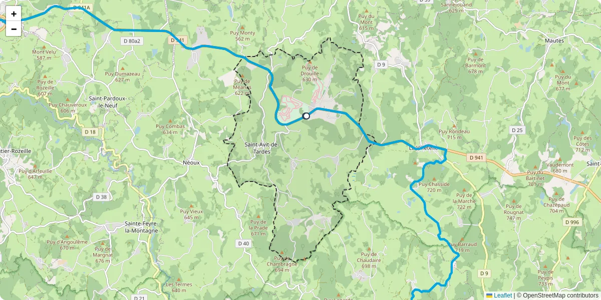 Carte du réseau de transport en commun à Saint-Avit-de-Tardes - lignes de bus et arrêts