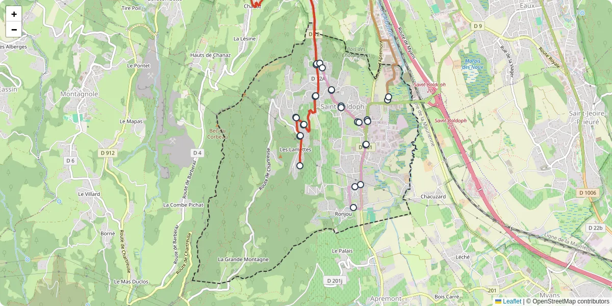 Carte du réseau de transport en commun à Saint-Baldoph - lignes de bus et arrêts