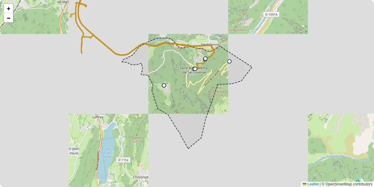 Carte du réseau de transport en commun à Saint-Barthélemy-de-Séchilienne - lignes de bus et arrêts