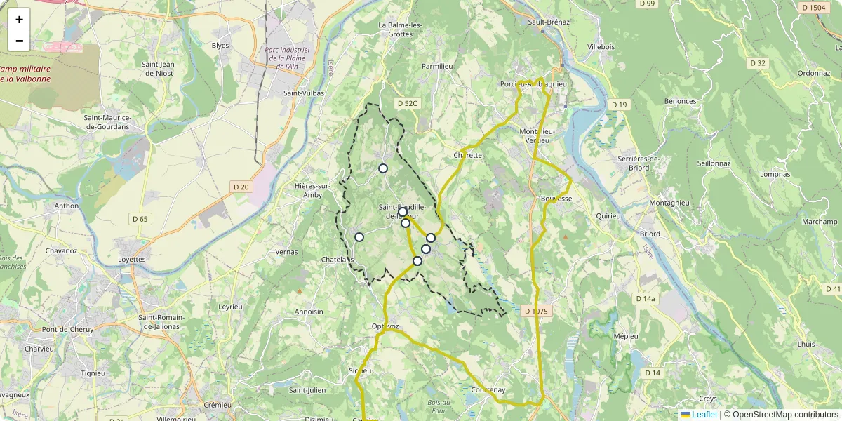 Carte du réseau de transport en commun à Saint-Baudille-de-la-Tour - lignes de bus et arrêts
