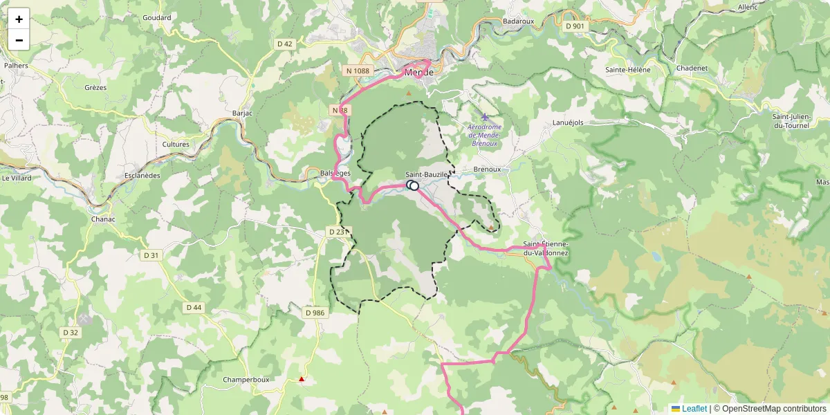 Carte du réseau de transport en commun à Saint-Bauzile - lignes de bus et arrêts