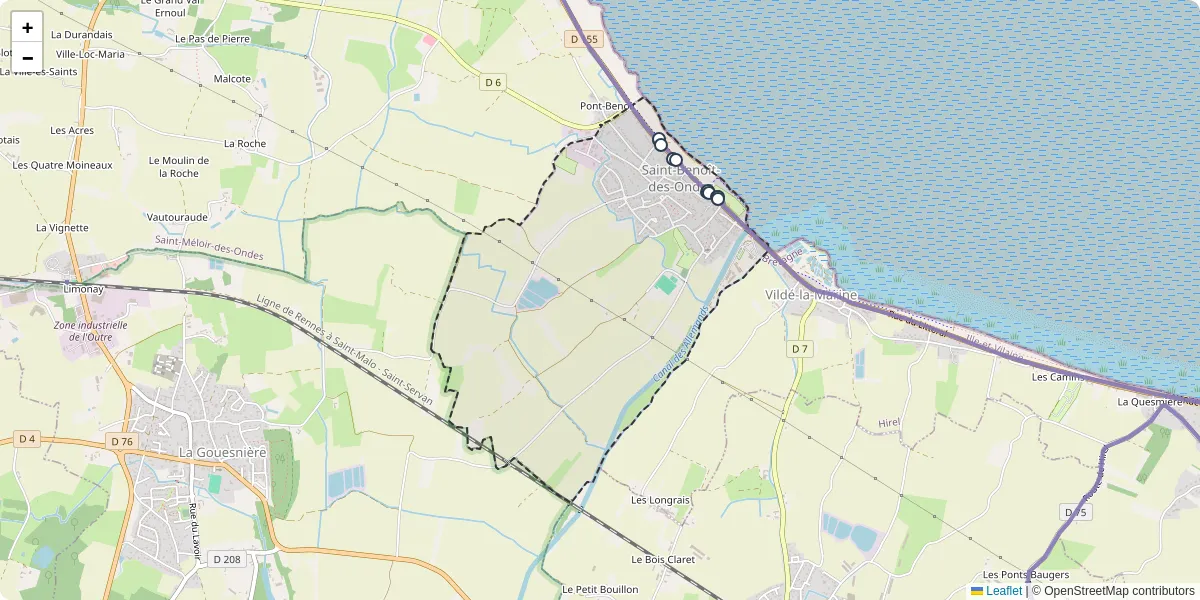 Carte du réseau de transport en commun à Saint-Benoît-des-Ondes - lignes de bus et arrêts