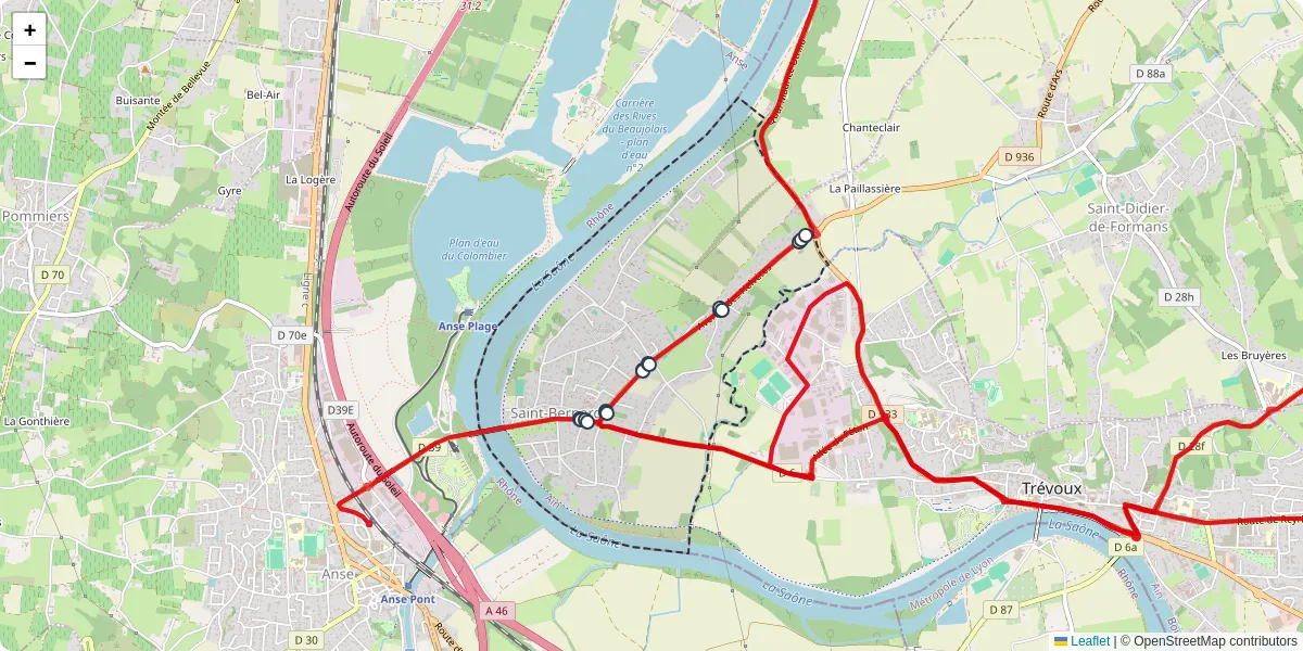 Carte du réseau de transport en commun à Saint-Bernard - lignes de bus et arrêts