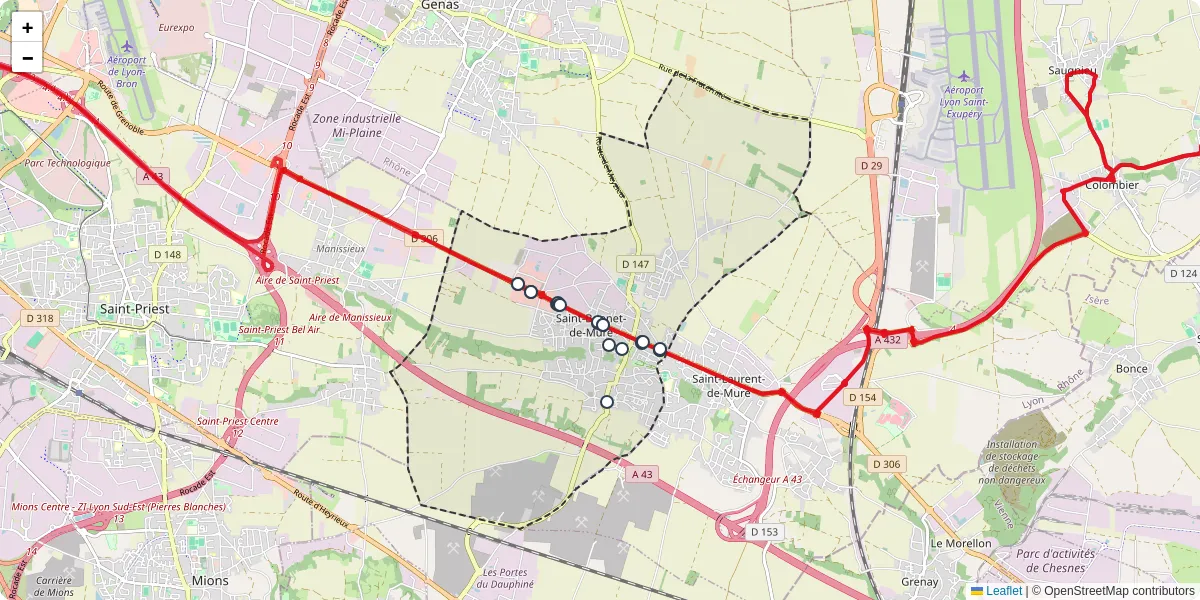 Carte du réseau de transport en commun à Saint-Bonnet-de-Mure - lignes de bus et arrêts