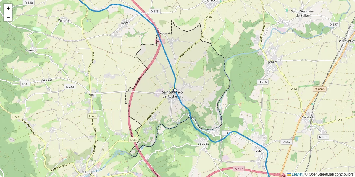 Carte du réseau de transport en commun à Saint-Bonnet-de-Rochefort - lignes de bus et arrêts