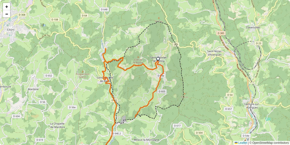 Carte du réseau de transport en commun à Saint-Bonnet-le-Troncy - lignes de bus et arrêts