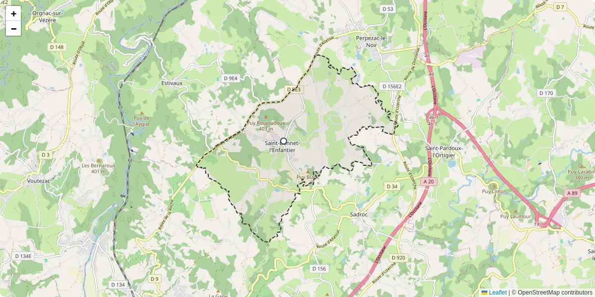 Carte du réseau de transport en commun à Saint-Bonnet-l'Enfantier - lignes de bus et arrêts