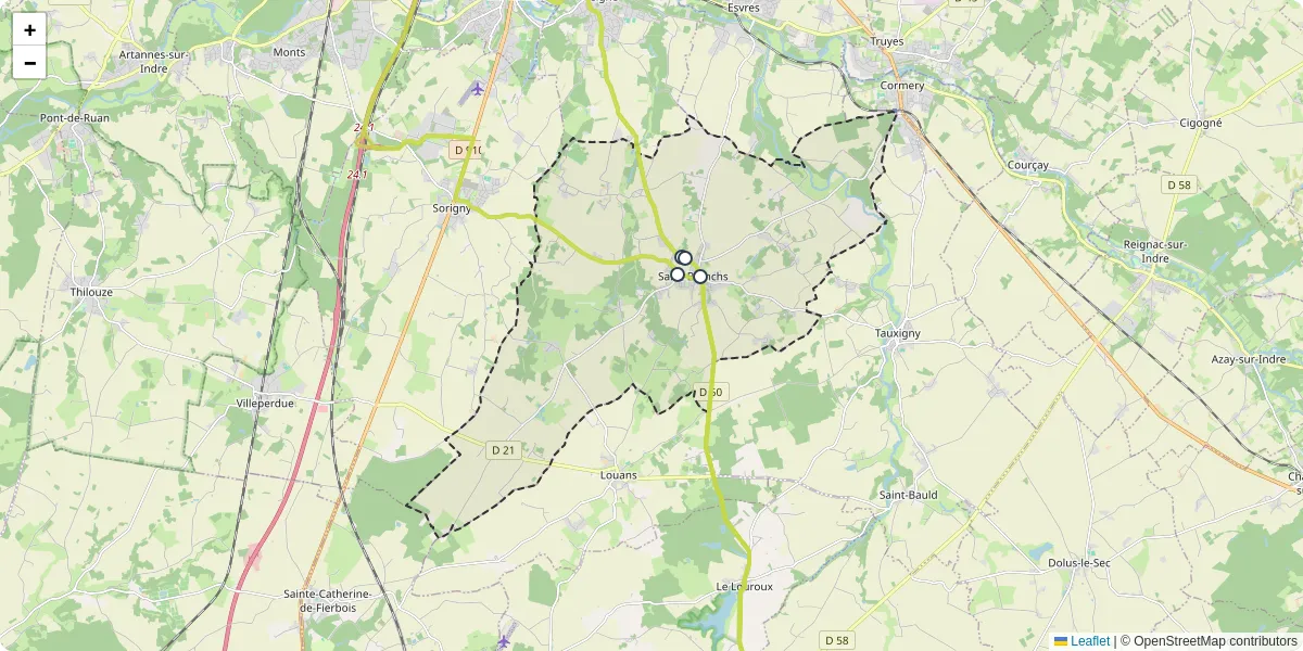 Carte du réseau de transport en commun à Saint-Branchs - lignes de bus et arrêts