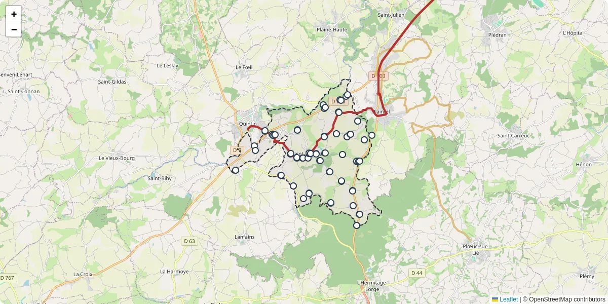 Carte du réseau de transport en commun à Saint-Brandan - lignes de bus et arrêts