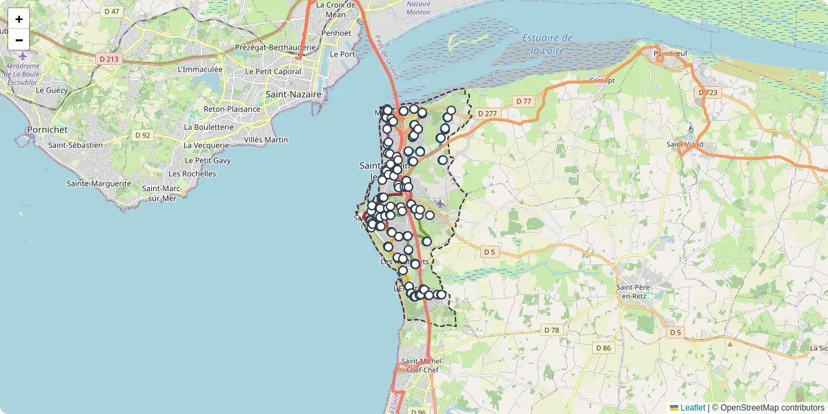 Carte du réseau de transport en commun à Saint-Brevin-les-Pins - lignes de bus et arrêts