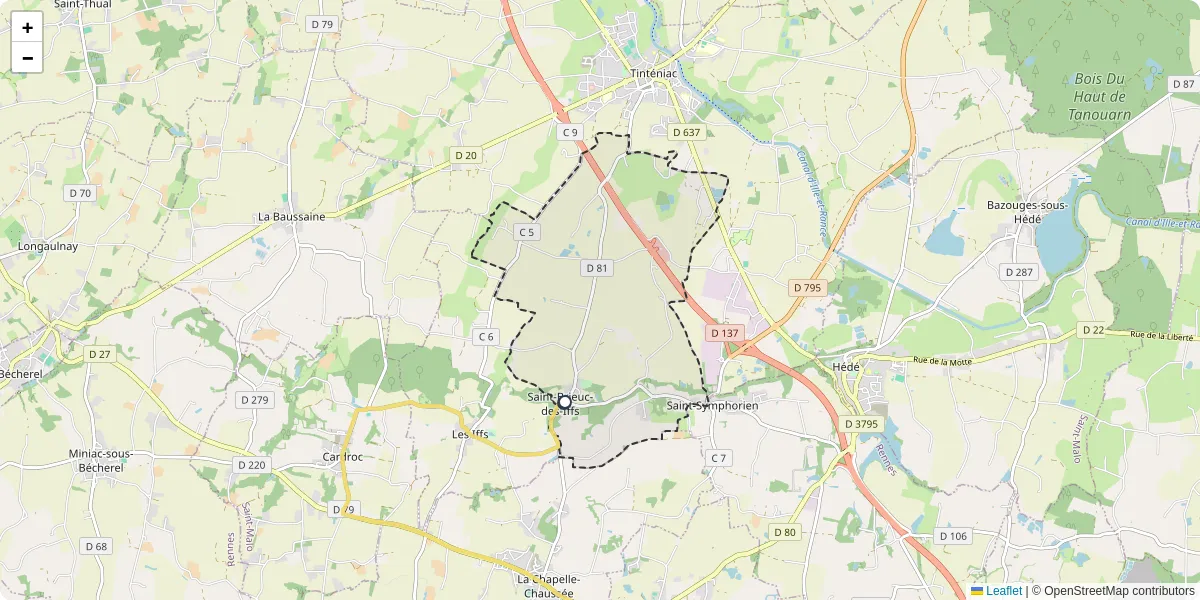 Carte du réseau de transport en commun à Saint-Brieuc-des-Iffs - lignes de bus et arrêts