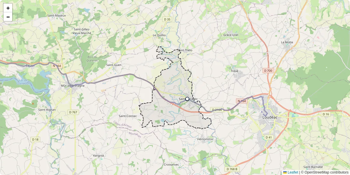 Carte du réseau de transport en commun à Saint-Caradec - lignes de bus et arrêts