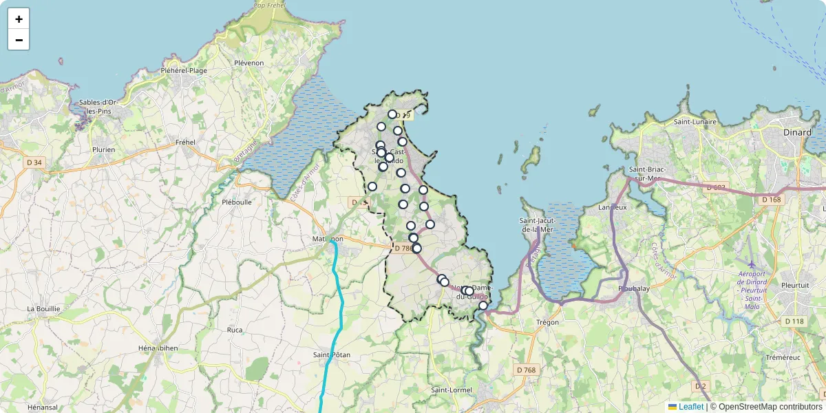 Carte du réseau de transport en commun à Saint-Cast-le-Guildo - lignes de bus et arrêts
