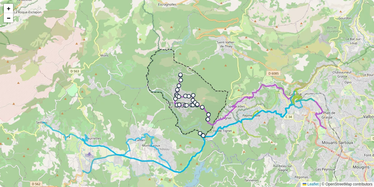 Carte du réseau de transport en commun à Saint-Cézaire-sur-Siagne - lignes de bus et arrêts