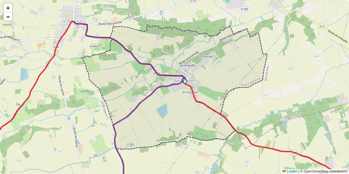 Carte du réseau de transport en commun à Saint-Cézert - lignes de bus et arrêts