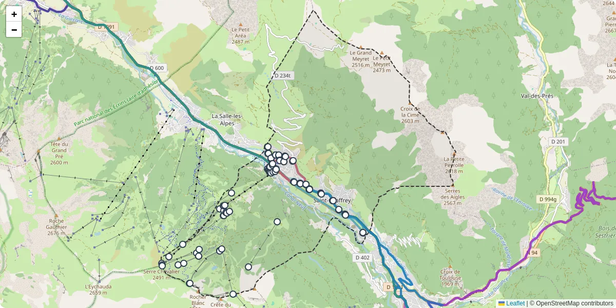 Carte du réseau de transport en commun à Saint-Chaffrey - lignes de bus et arrêts