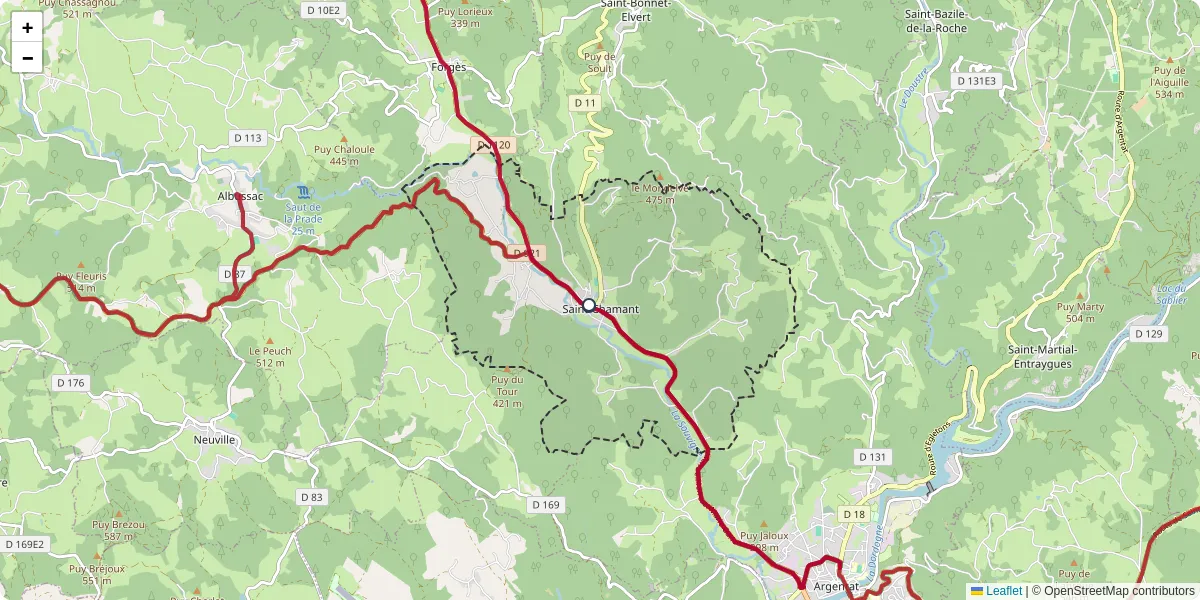 Carte du réseau de transport en commun à Saint-Chamant - lignes de bus et arrêts