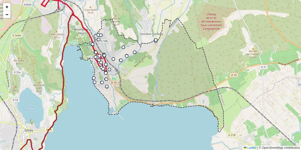 Carte du réseau de transport en commun à Saint-Chamas - lignes de bus et arrêts