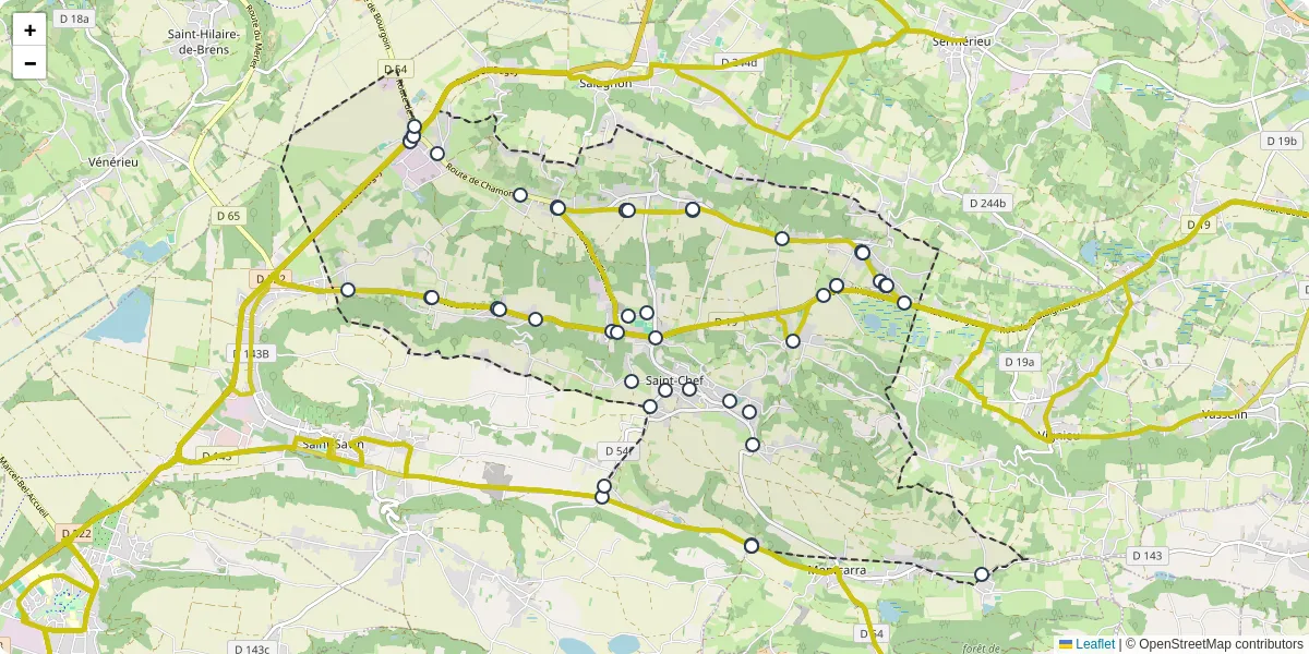 Carte du réseau de transport en commun à Saint-Chef - lignes de bus et arrêts
