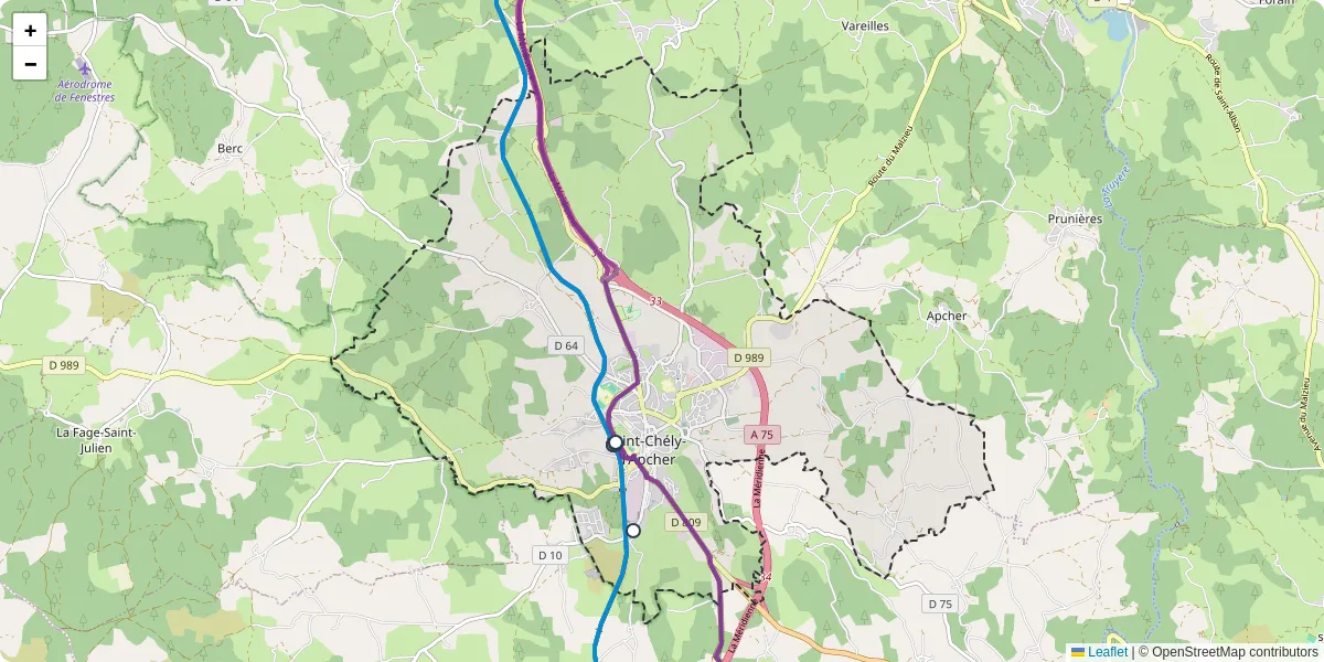 Carte du réseau de transport en commun à Saint-Chély-d'Apcher - lignes de bus et arrêts