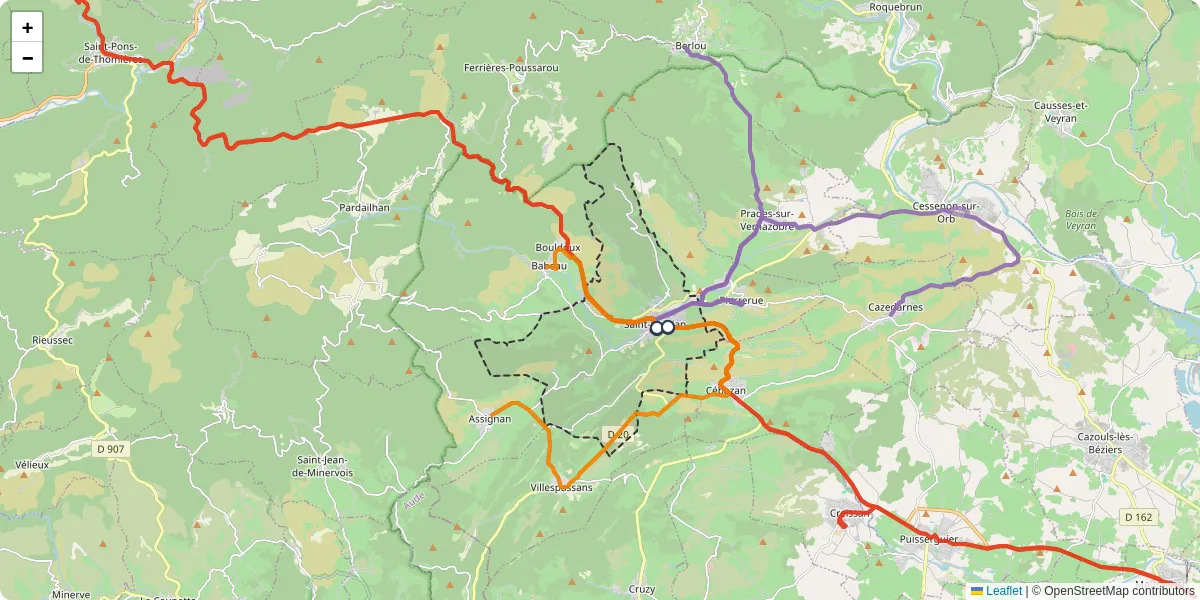 Carte du réseau de transport en commun à Saint-Chinian - lignes de bus et arrêts