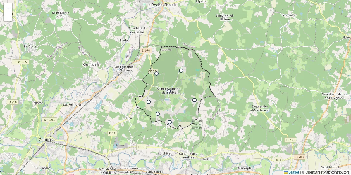 Carte du réseau de transport en commun à Saint-Christophe-de-Double - lignes de bus et arrêts