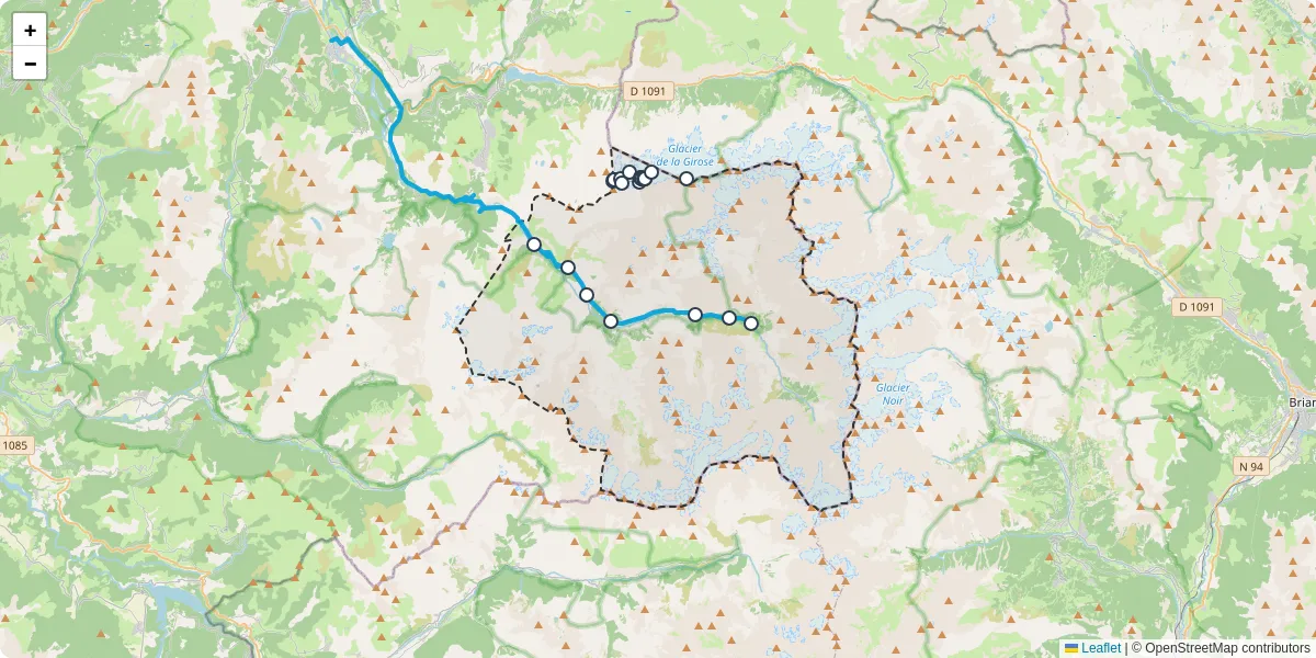Carte du réseau de transport en commun à Saint-Christophe-en-Oisans - lignes de bus et arrêts