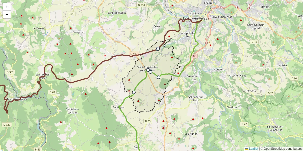 Carte du réseau de transport en commun à Saint-Christophe-sur-Dolaizon - lignes de bus et arrêts