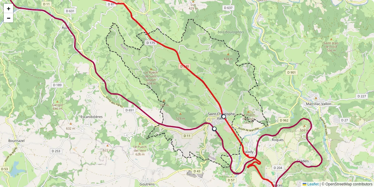 Carte du réseau de transport en commun à Saint-Christophe-Vallon - lignes de bus et arrêts