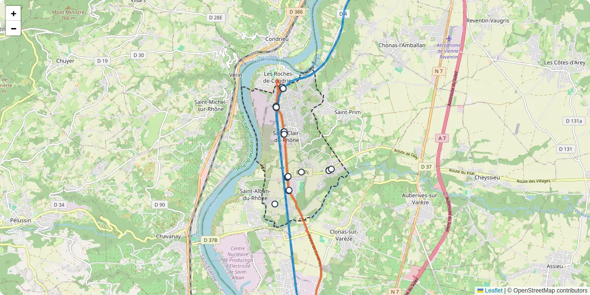 Carte du réseau de transport en commun à Saint-Clair-du-Rhône - lignes de bus et arrêts