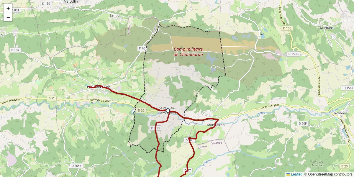 Carte du réseau de transport en commun à Saint-Clair-sur-Galaure - lignes de bus et arrêts