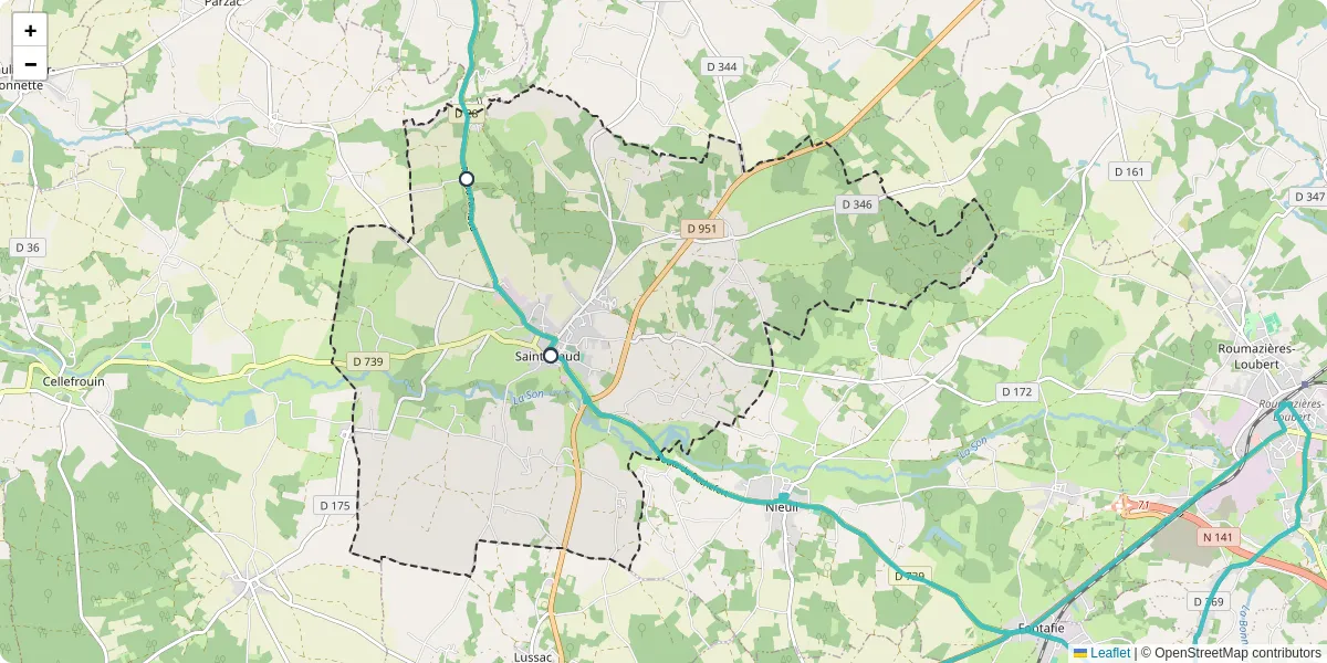 Carte du réseau de transport en commun à Saint-Claud - lignes de bus et arrêts