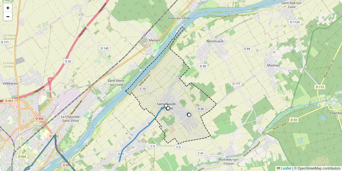 Carte du réseau de transport en commun à Saint-Claude-de-Diray - lignes de bus et arrêts