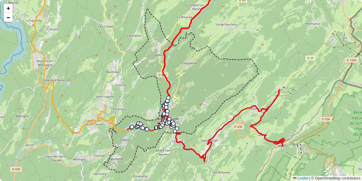 Carte du réseau de transport en commun à Saint-Claude - lignes de bus et arrêts