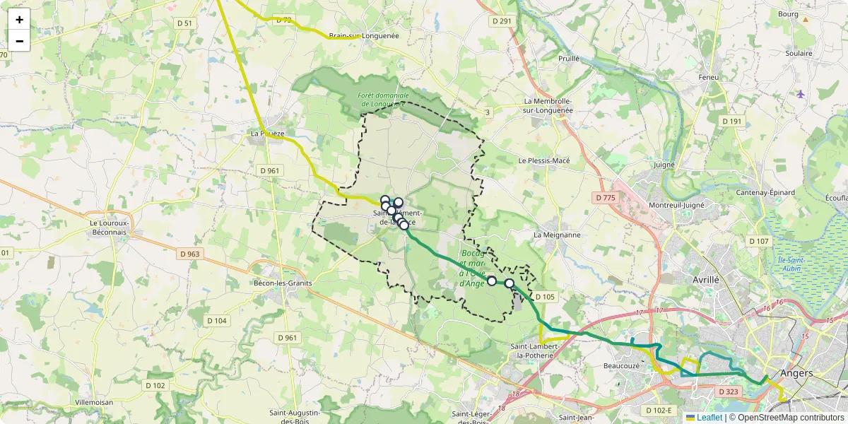 Carte du réseau de transport en commun à Saint-Clément-de-la-Place - lignes de bus et arrêts