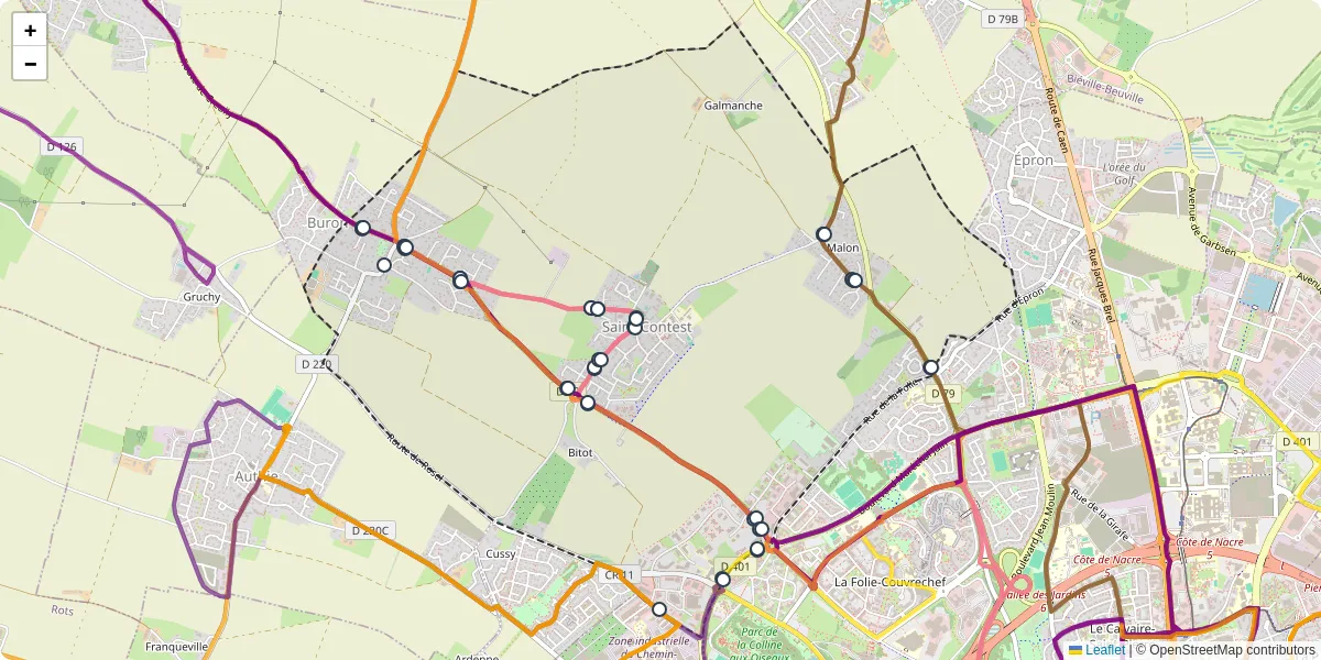 Carte du réseau de transport en commun à Saint-Contest - lignes de bus et arrêts