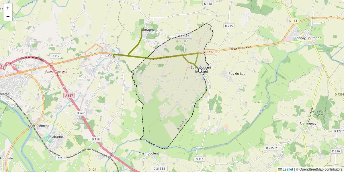 Carte du réseau de transport en commun à Saint-Coutant-le-Grand - lignes de bus et arrêts